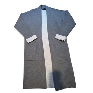 Theory Women Charcoal Grey Wool Blend Long Cardigan Sweater Double Face‎ Noble